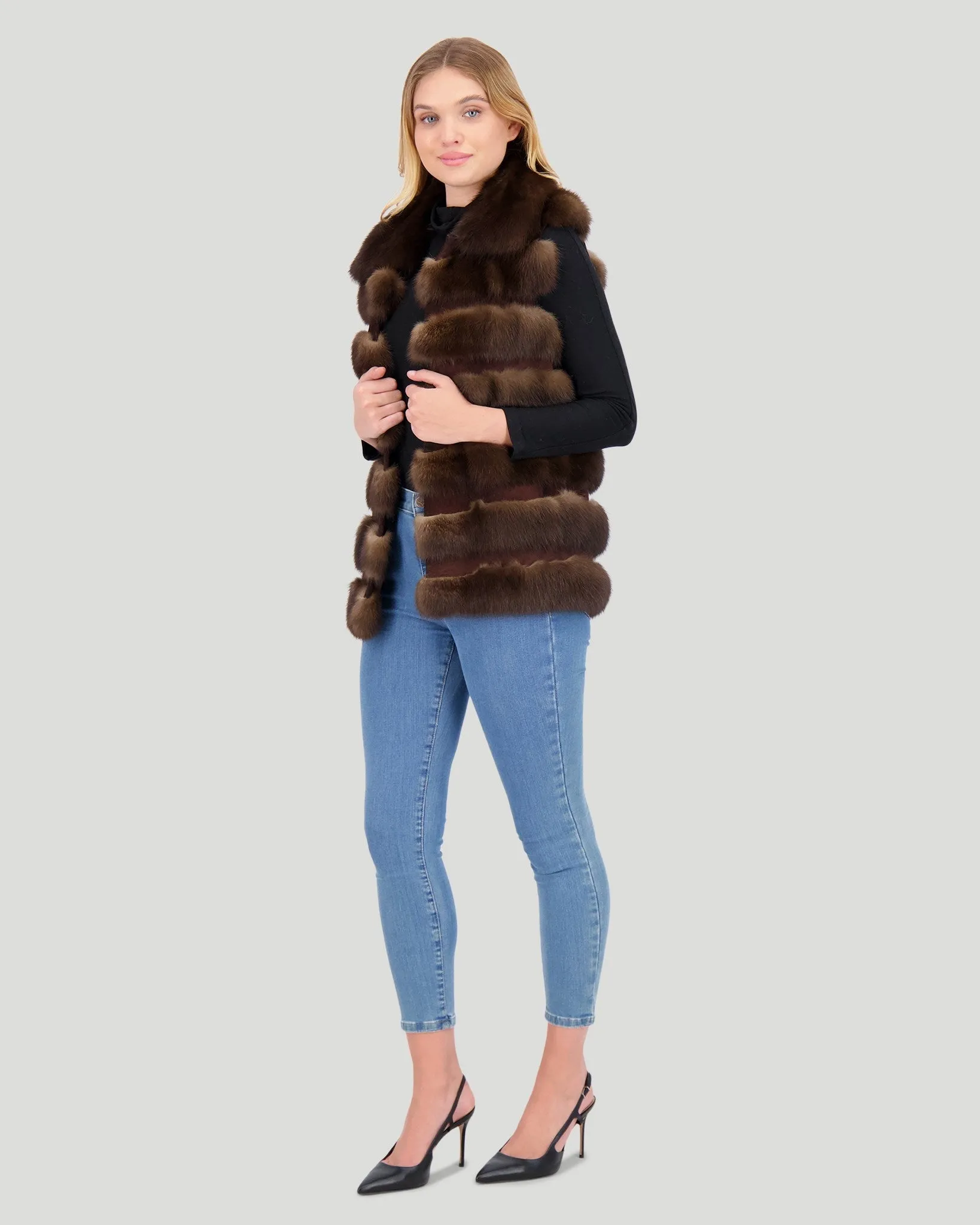 Horizontal Sable Vest with Wing Collar