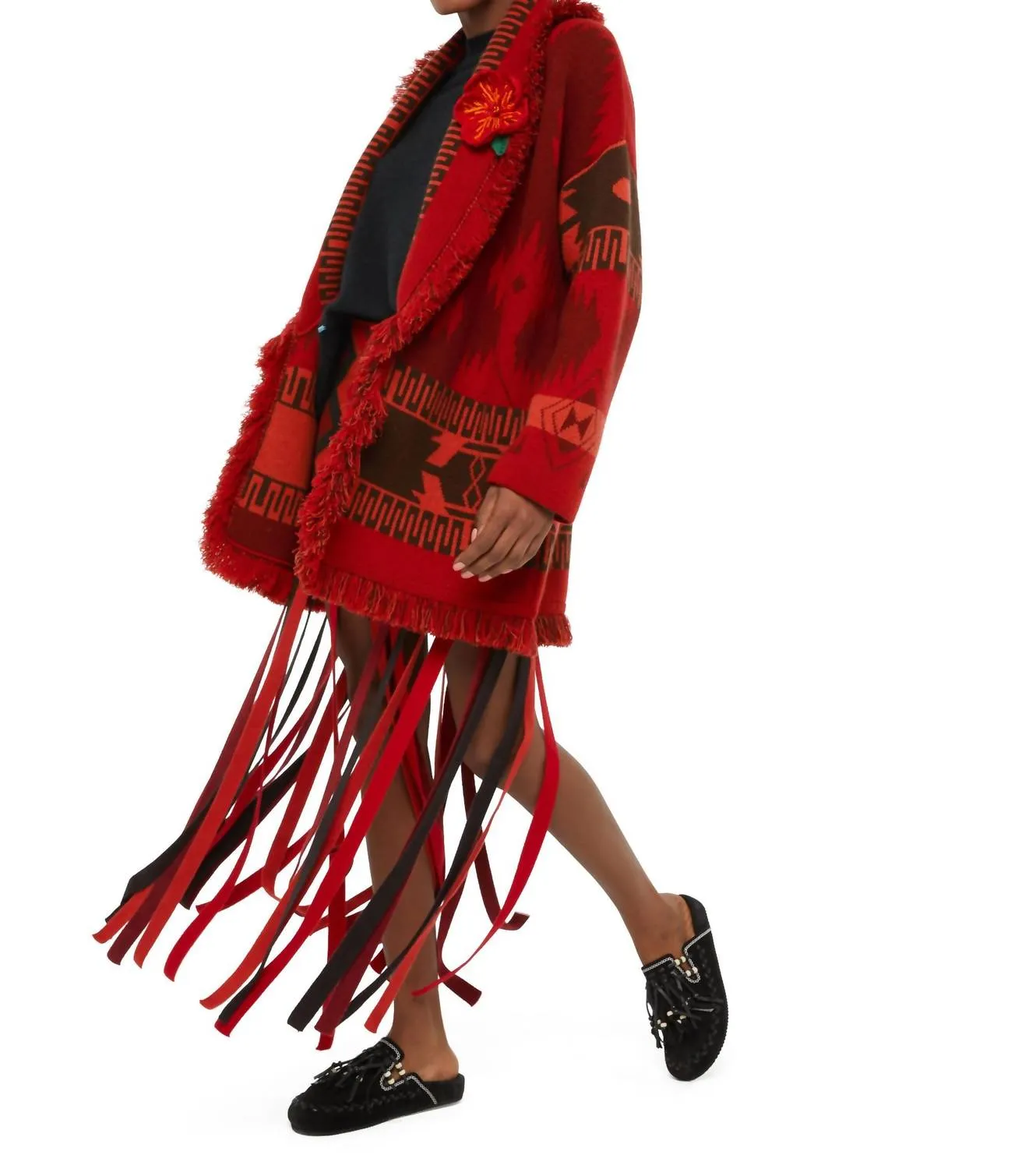 Icon Jacquard Cardigan In Russet Red/fire