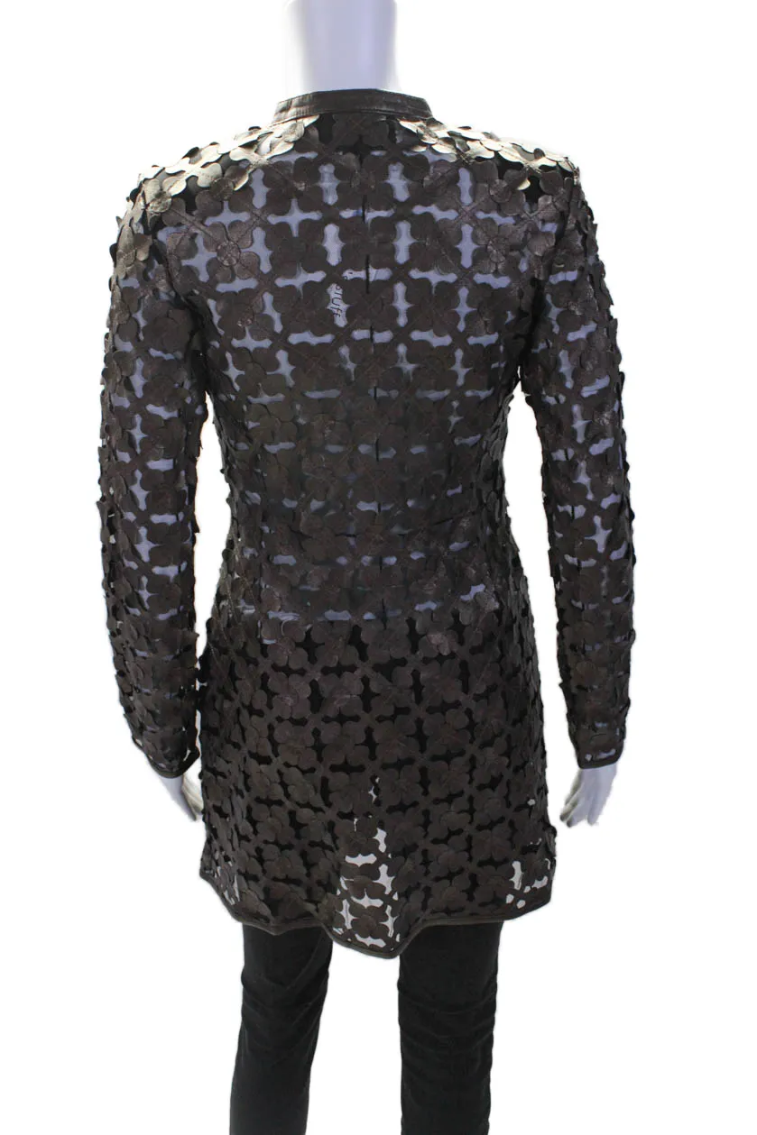 In Transit 2 Womens Bronze Leather Mesh Crew Neck Long Sleeve Jacket