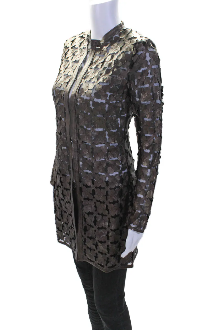 In Transit 2 Womens Bronze Leather Mesh Crew Neck Long Sleeve Jacket