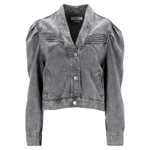 Isabel Marant Etoile Hacene Acid Wash Jacket In Grey Cotton Denim