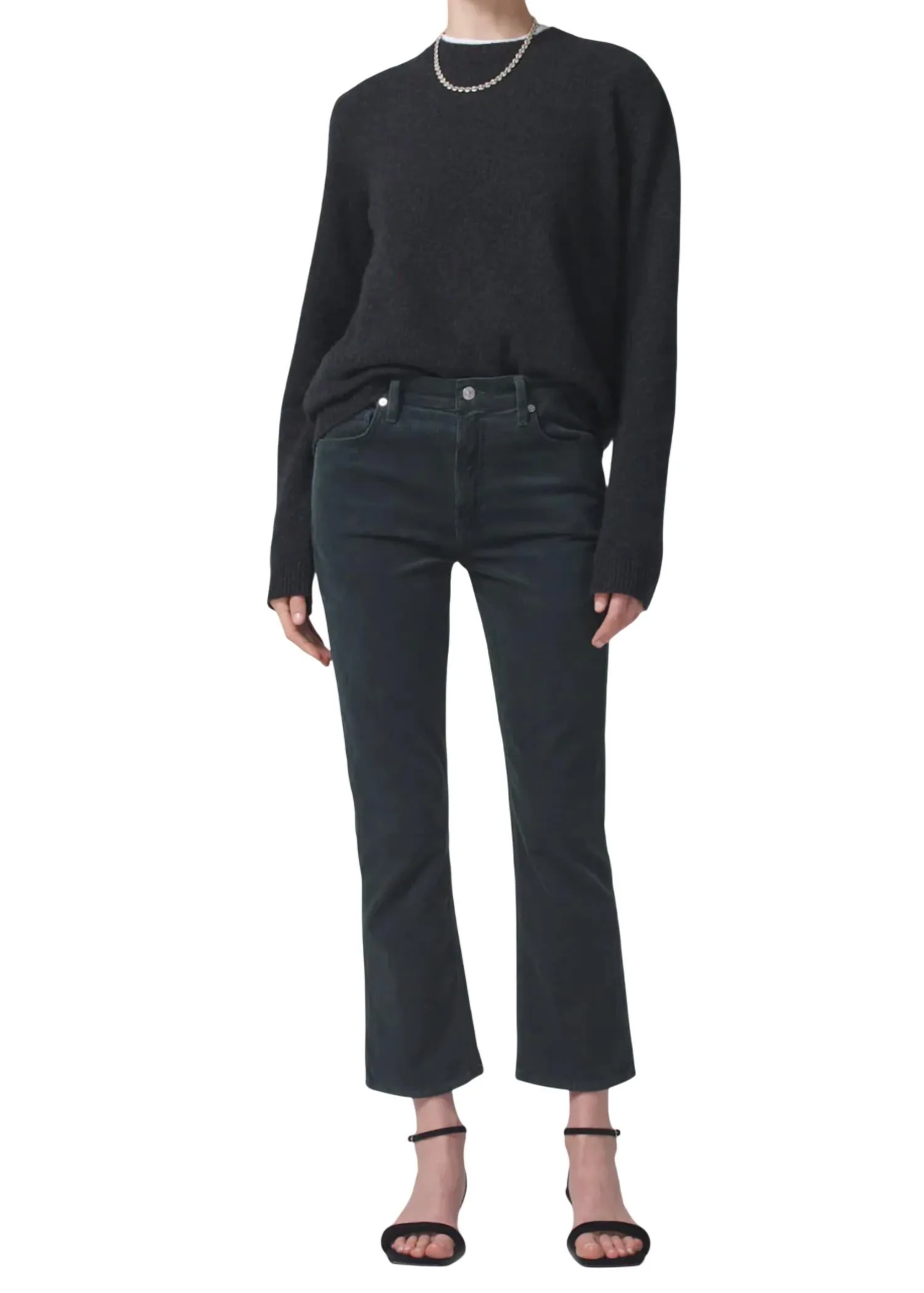 Isola Cropped Boot Corduroy Jeans In Dark Green