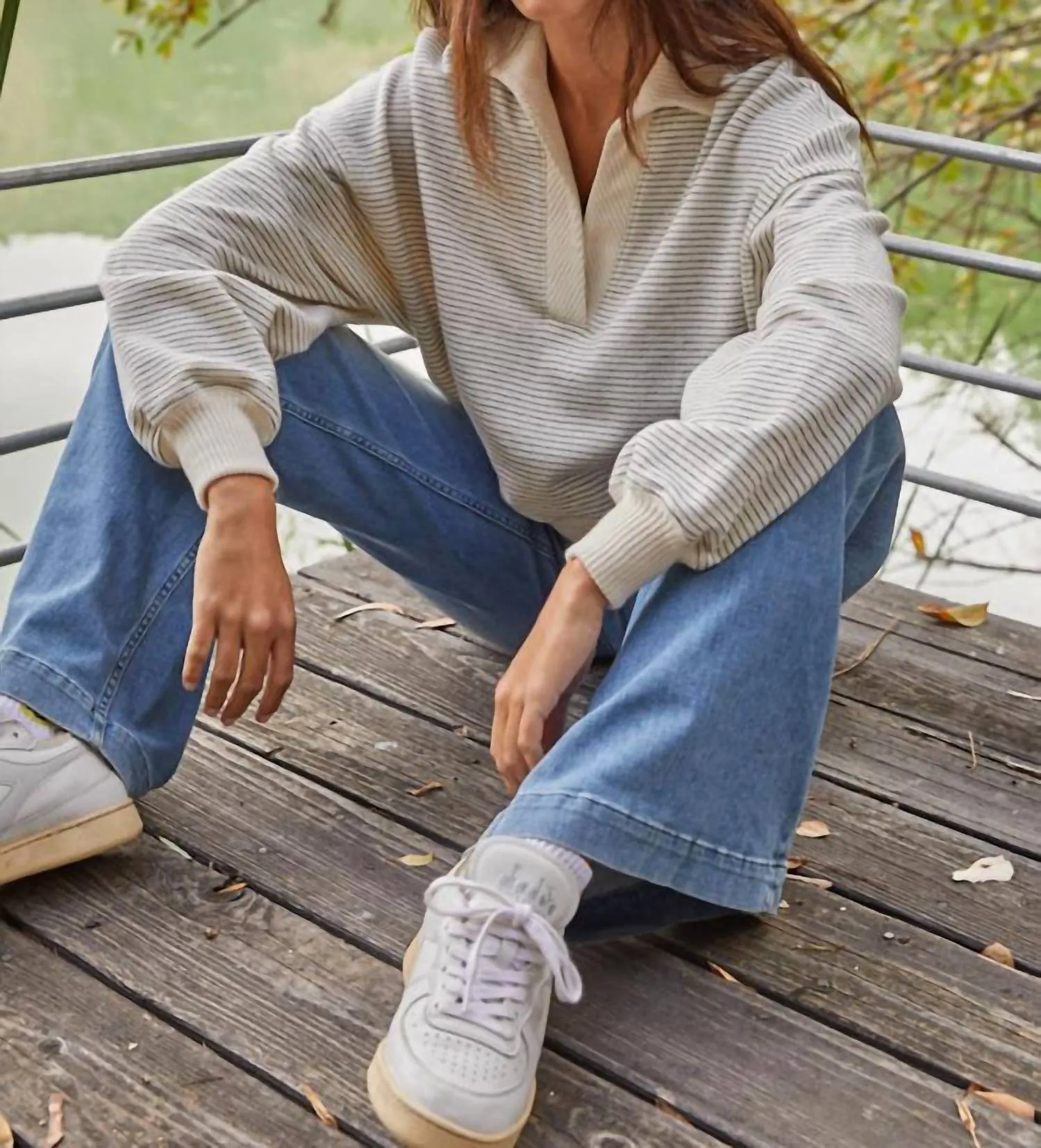 Ivy League Pullover Top In Cream Taupe