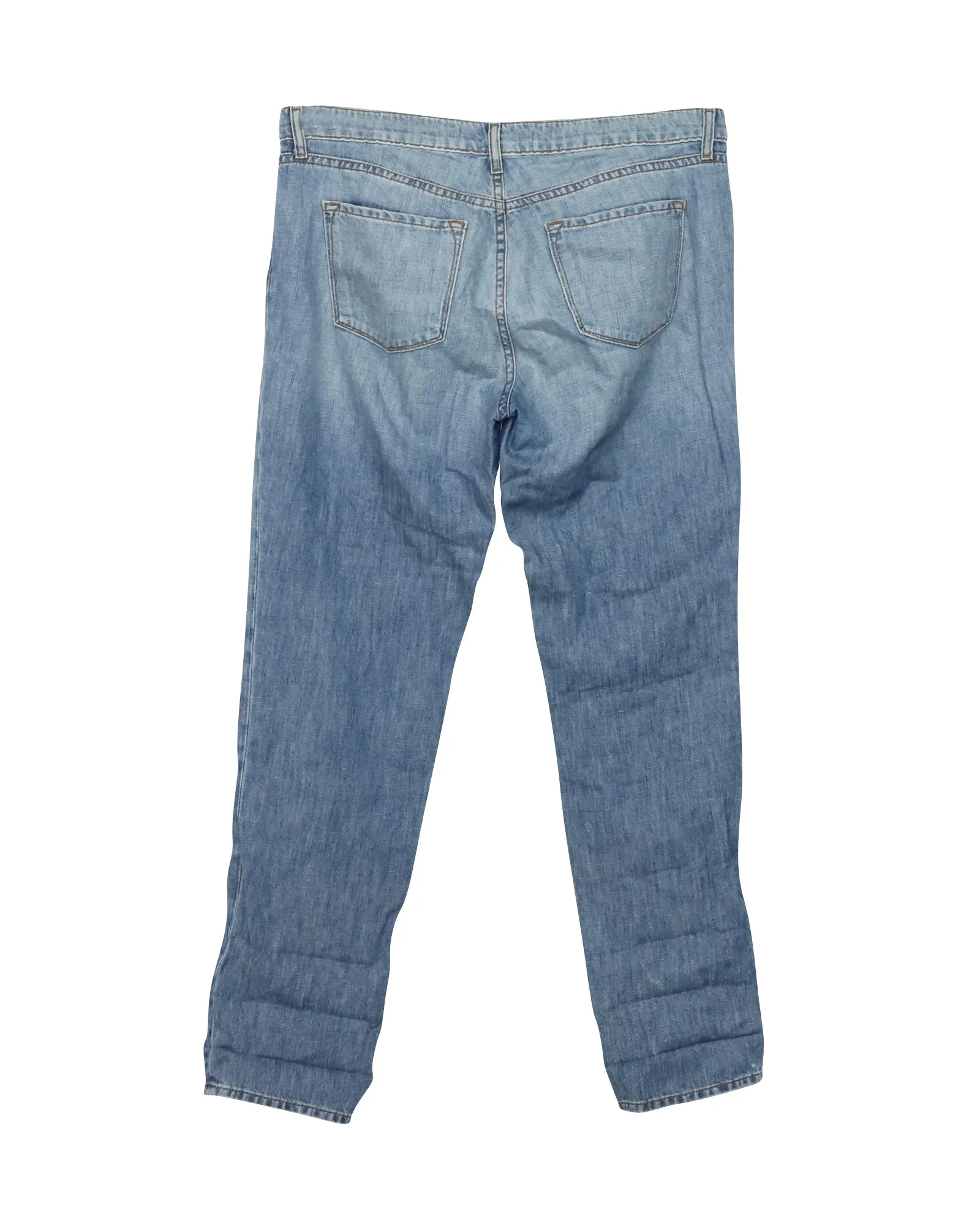 J Brand Distressed Boyfriend Jeans in Blue Cotton Denim