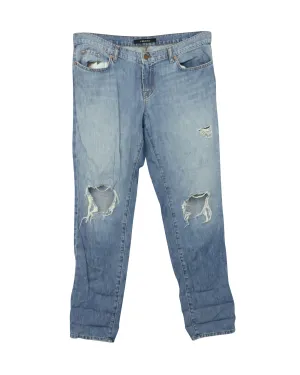 J Brand Distressed Boyfriend Jeans in Blue Cotton Denim