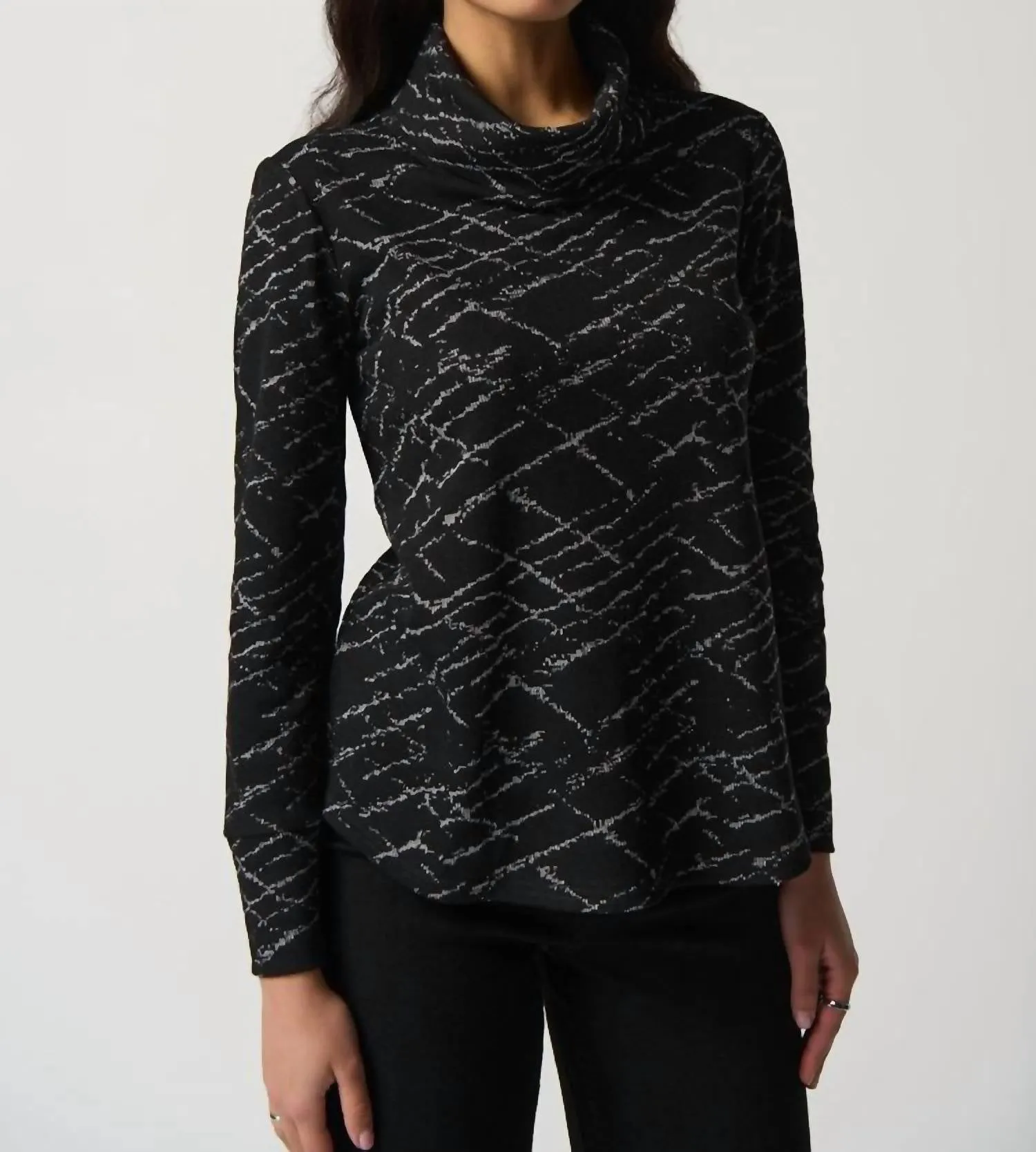 Jacquard Cowl Neck Sweater In Black/grey