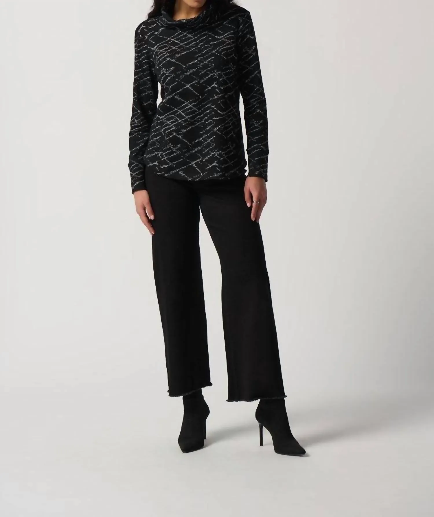 Jacquard Cowl Neck Sweater In Black/grey