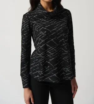 Jacquard Cowl Neck Sweater In Black/grey