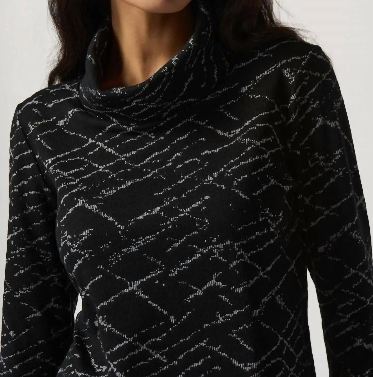 Jacquard Cowl Neck Sweater In Black/grey