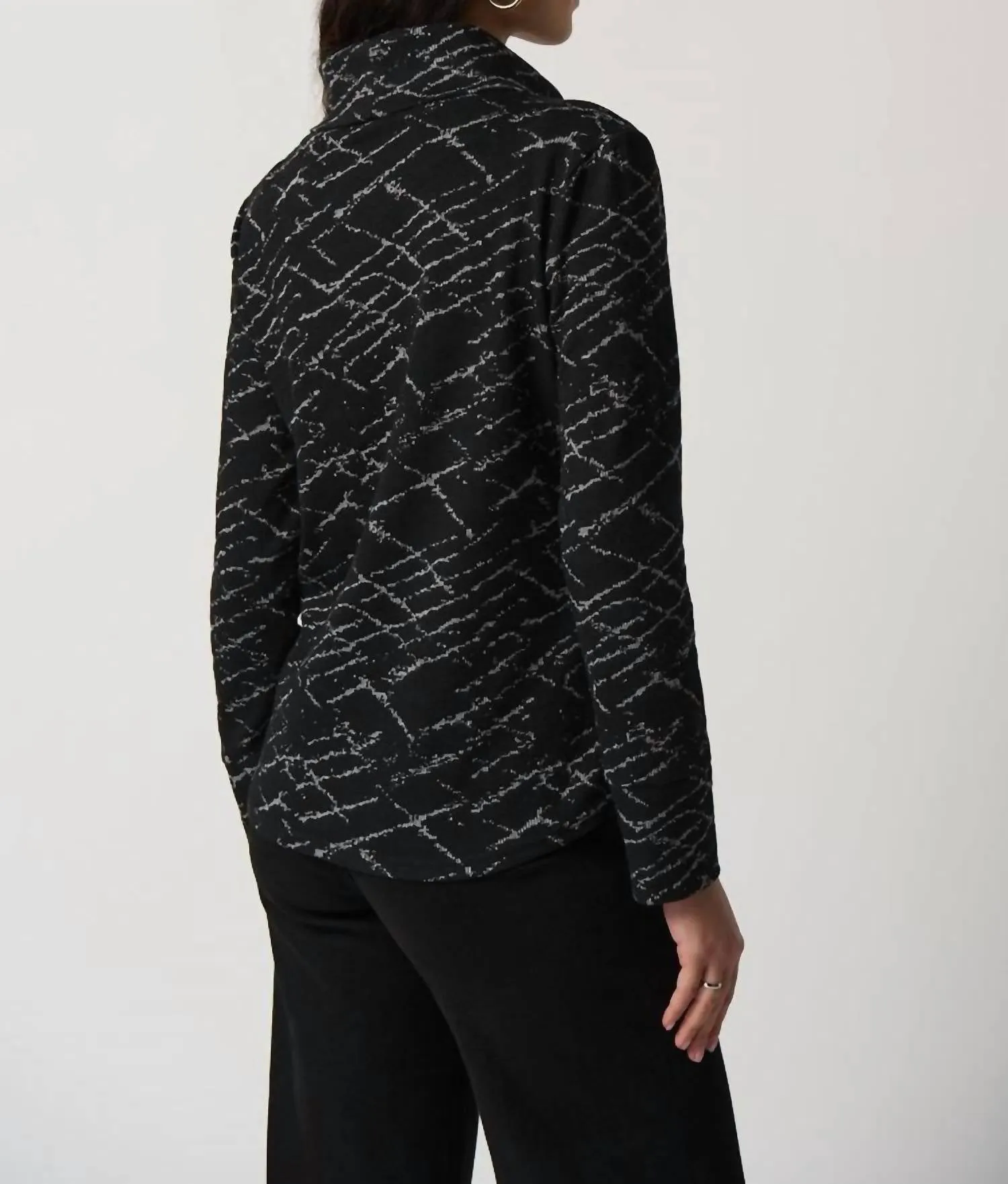 Jacquard Cowl Neck Sweater In Black/grey