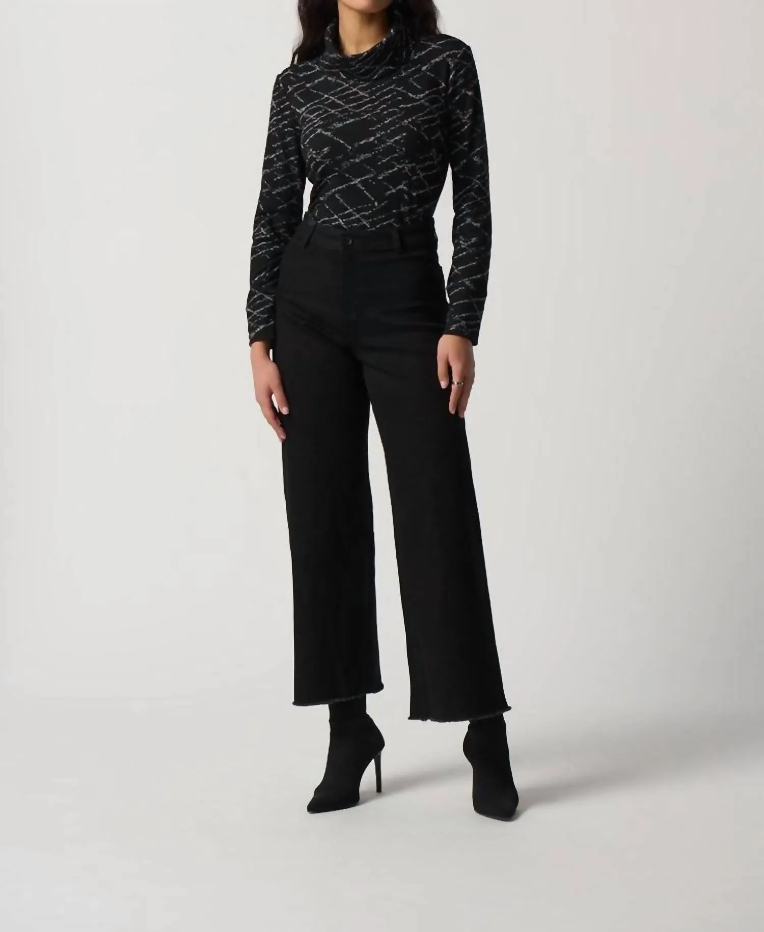 Jacquard Cowl Neck Sweater In Black/grey