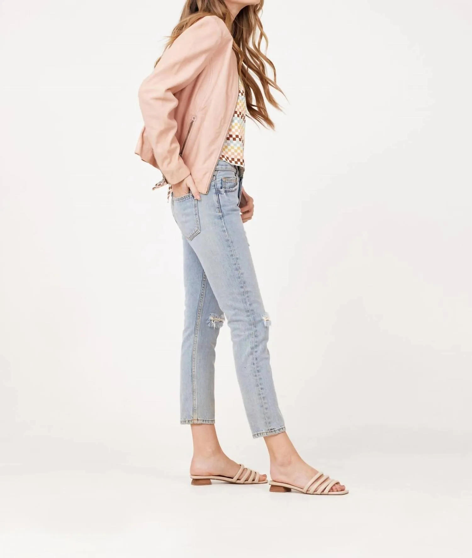 Jennet Leather Jacket In Rose