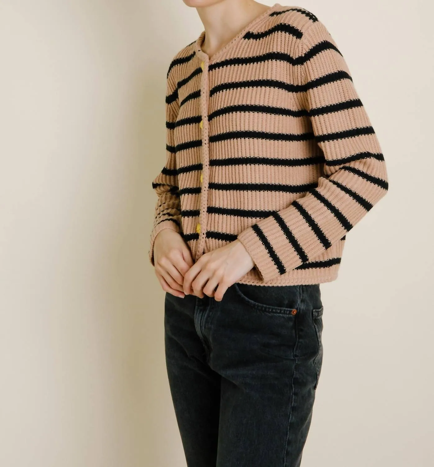 Jerilyn Striped Corded Cardigan In Brown