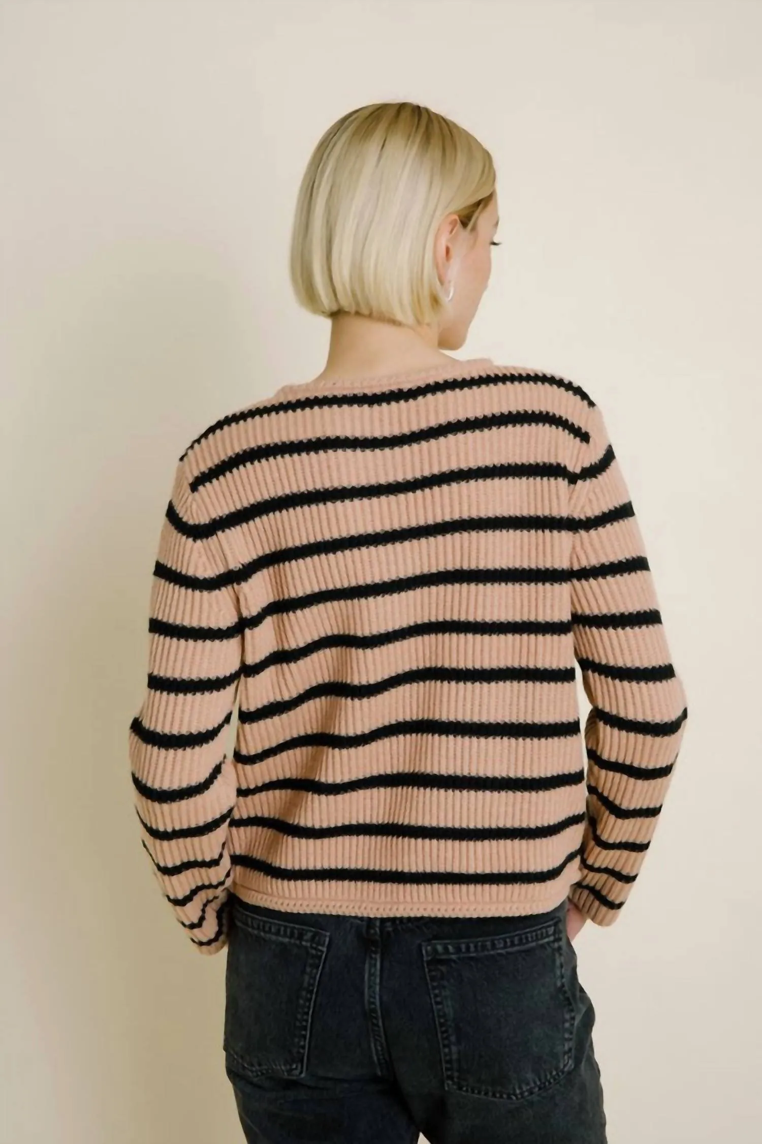Jerilyn Striped Corded Cardigan In Brown