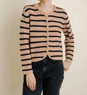 Jerilyn Striped Corded Cardigan In Brown