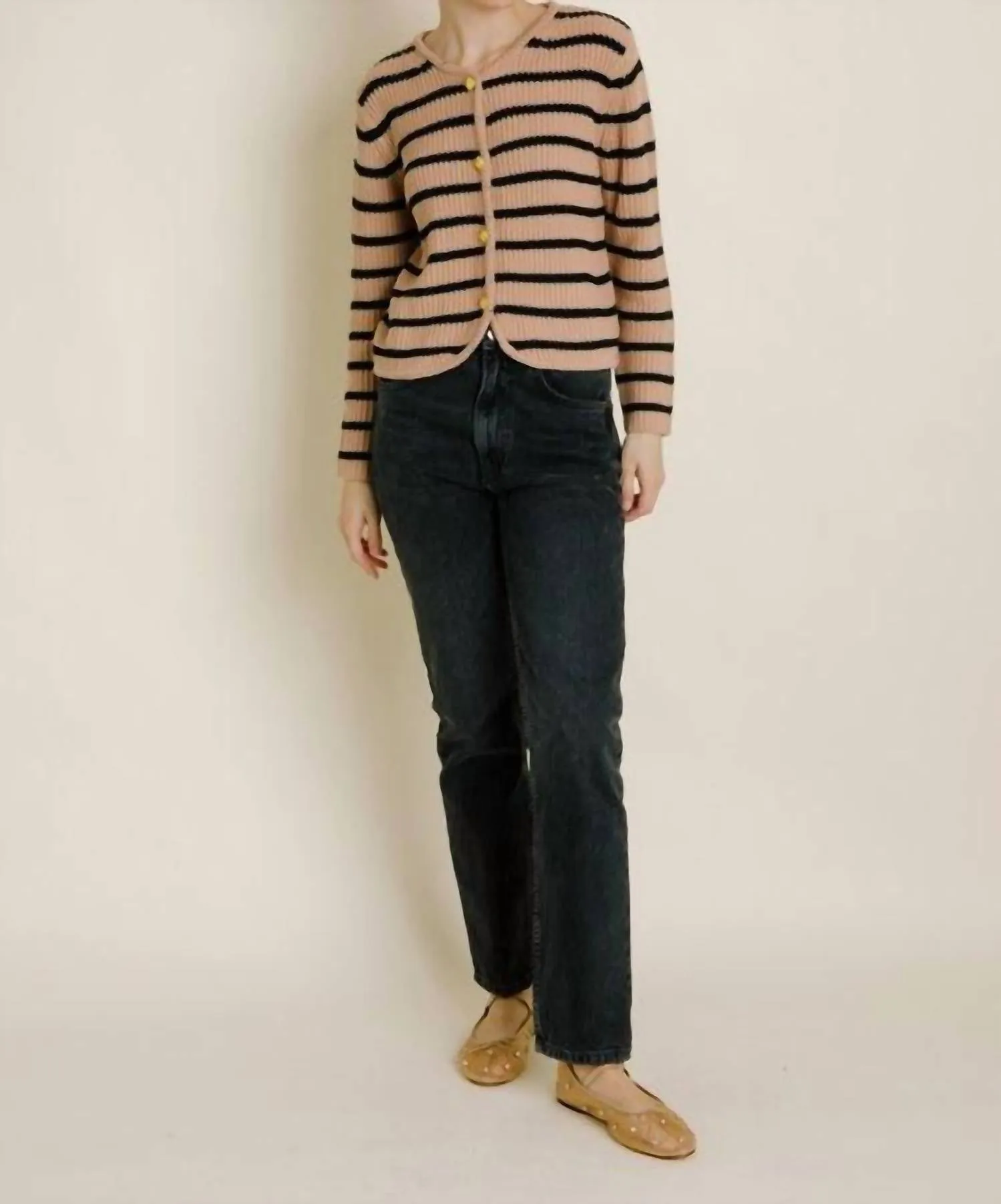 Jerilyn Striped Corded Cardigan In Brown