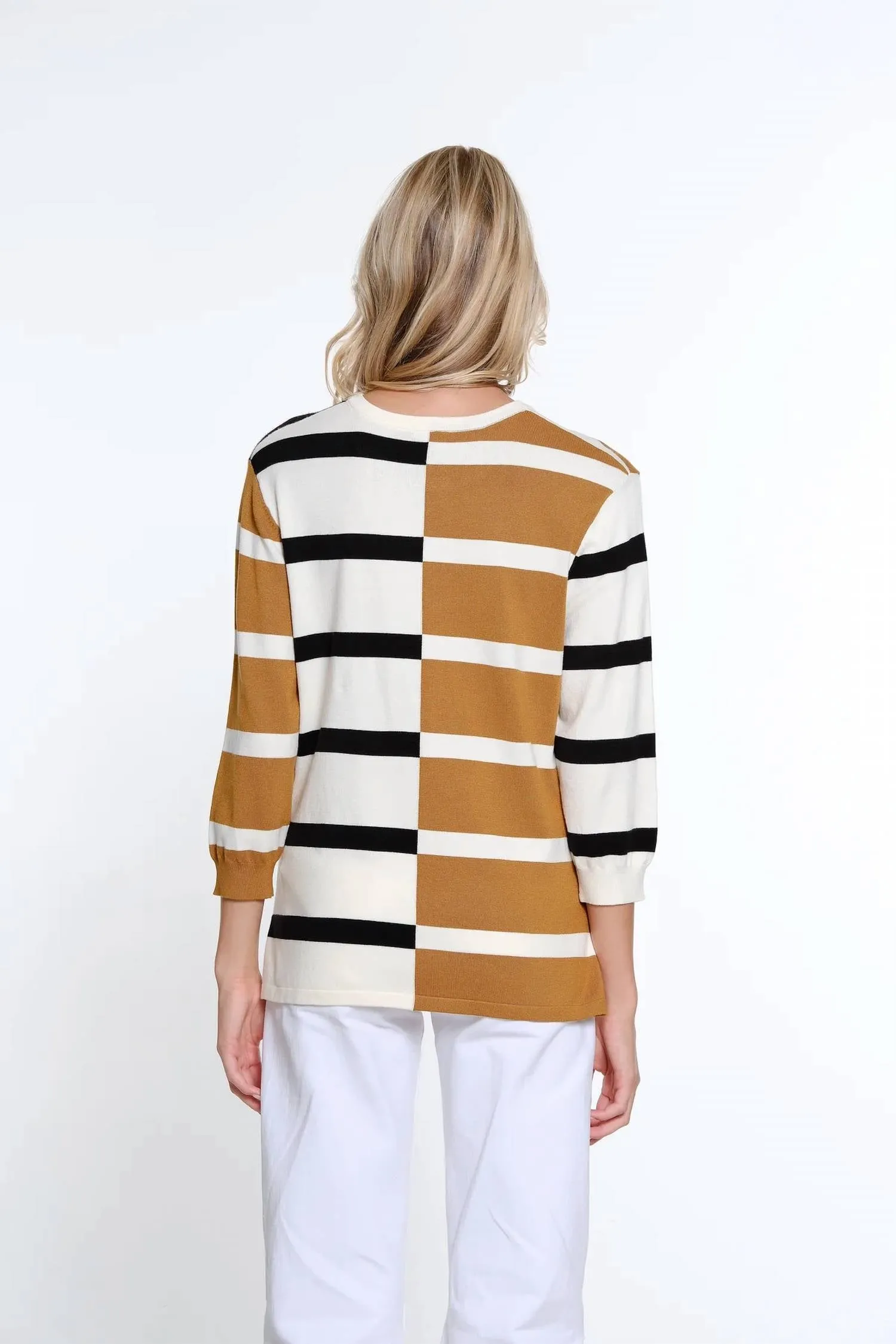 Jewel Neck Sweater Top In Multi Color