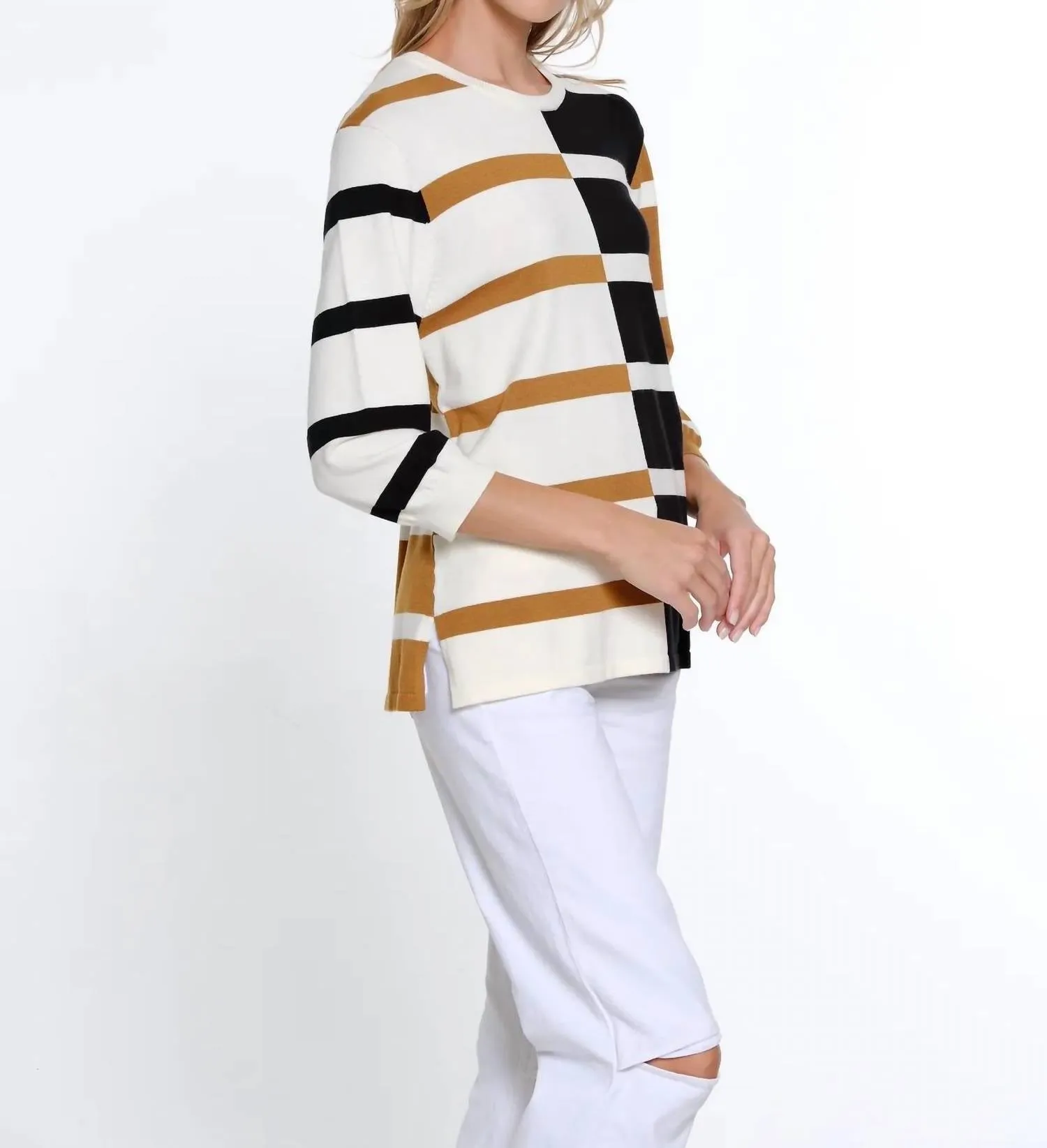 Jewel Neck Sweater Top In Multi Color