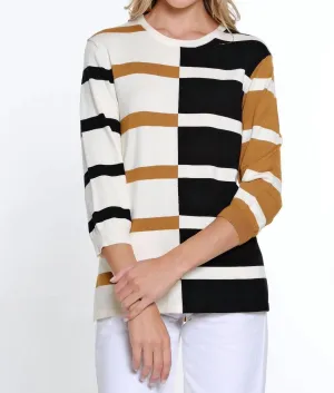 Jewel Neck Sweater Top In Multi Color