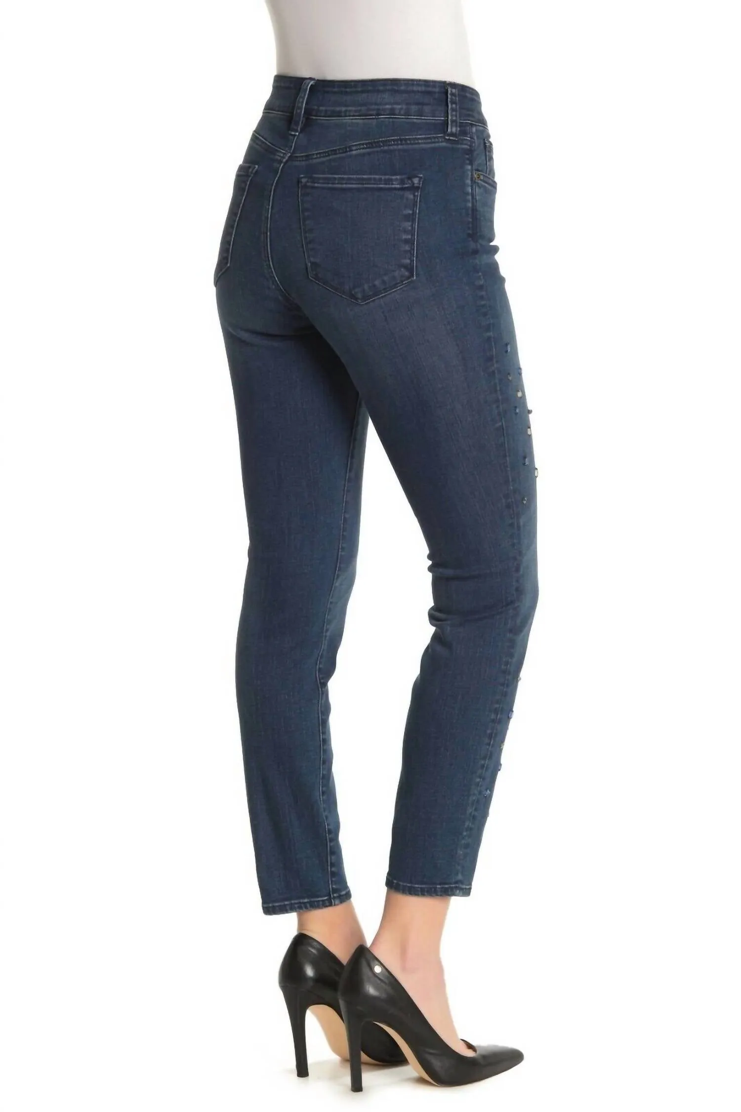 Jewel Rhinestone Embellished Skinny Jeans In Blue