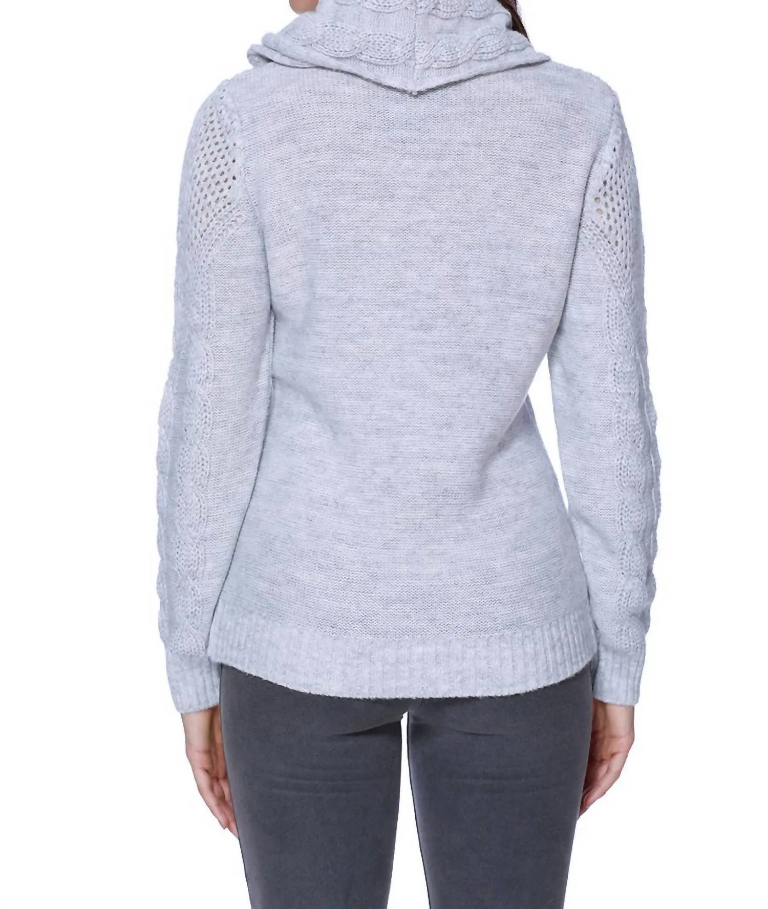 Juliana Cable Knit Sweater Attach Scarf In Gray