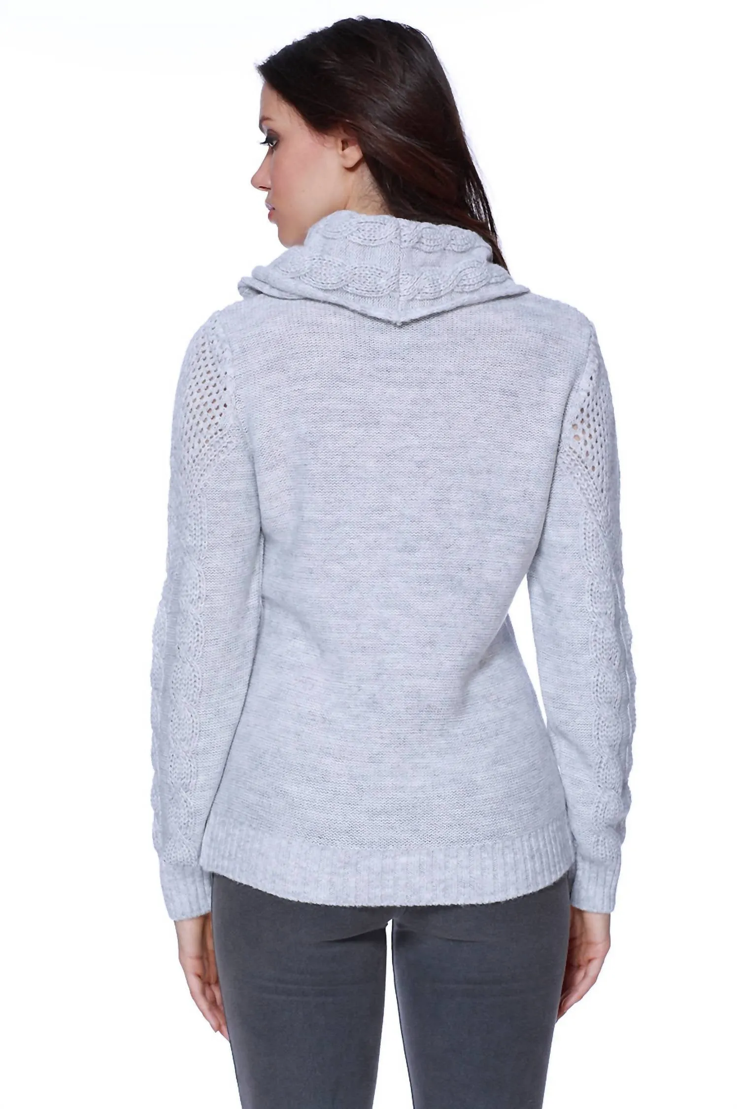 Juliana Cable Knit Sweater Attach Scarf In Gray