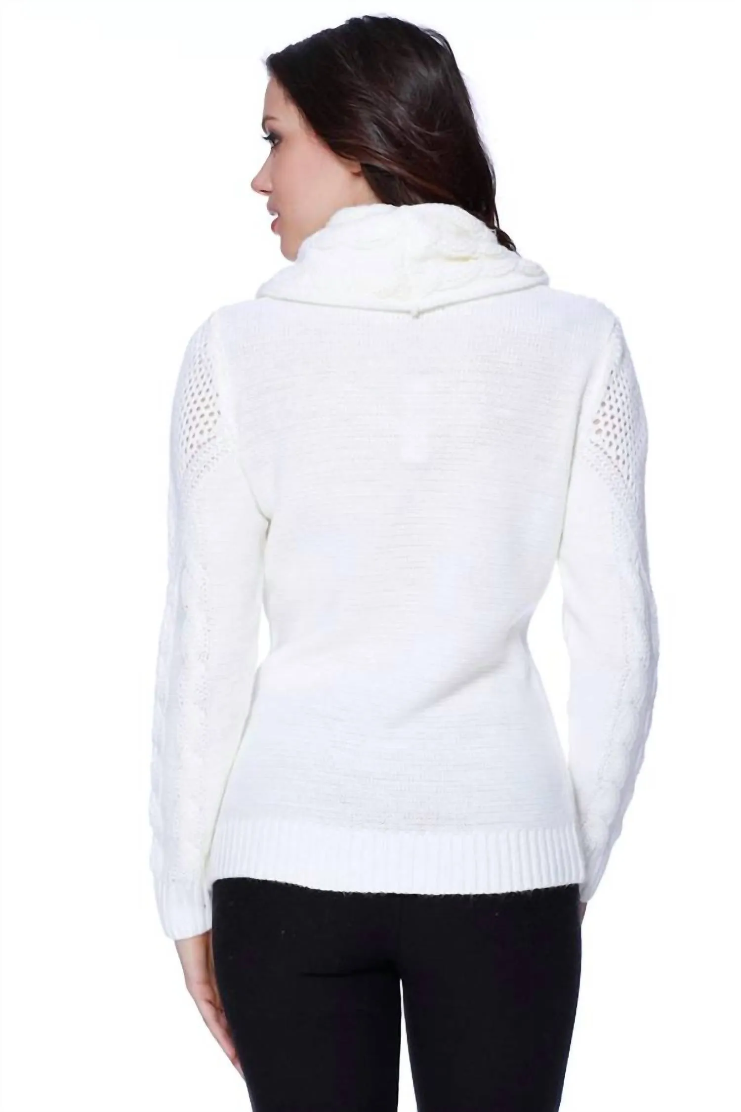 Juliana Cable Knit Sweater Attach Scarf In Ivory