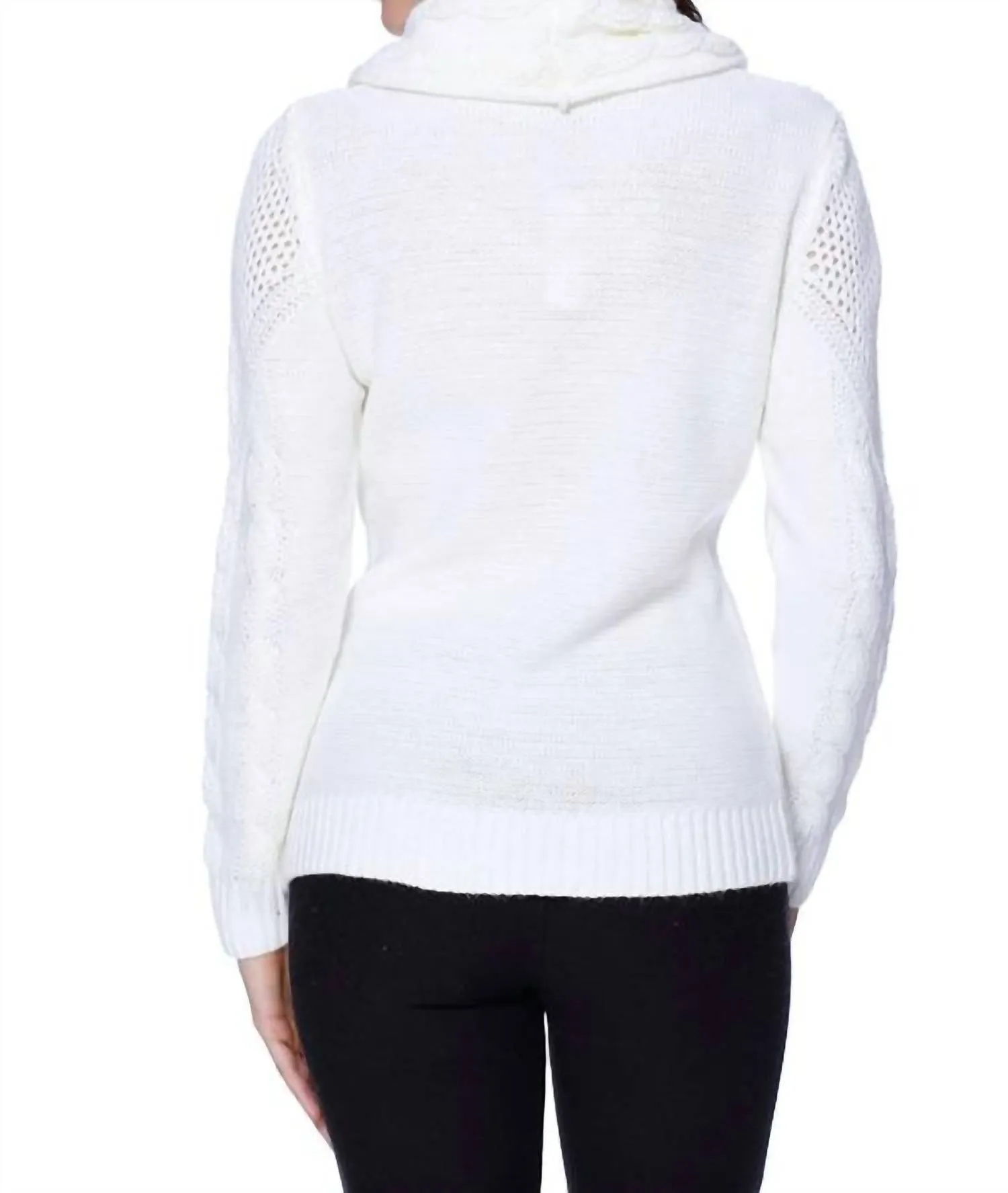 Juliana Cable Knit Sweater Attach Scarf In Ivory