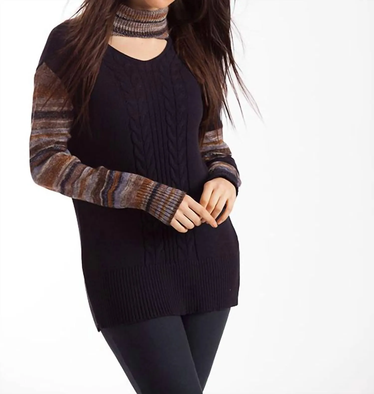 Katherine Braided Open Neck Sweater In Black Multi