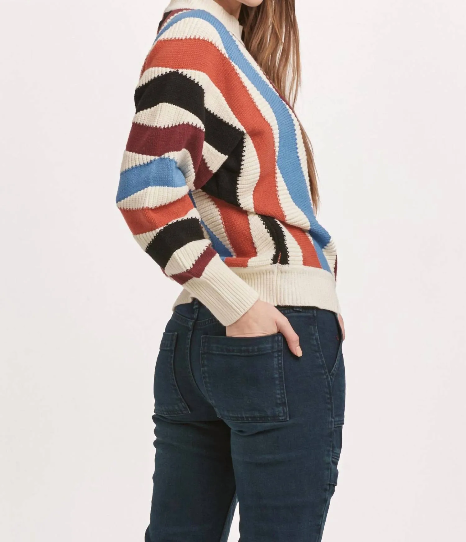 Kaylin Crew Neck Long Sleeve Sweater Zig Zag In Multi Colored