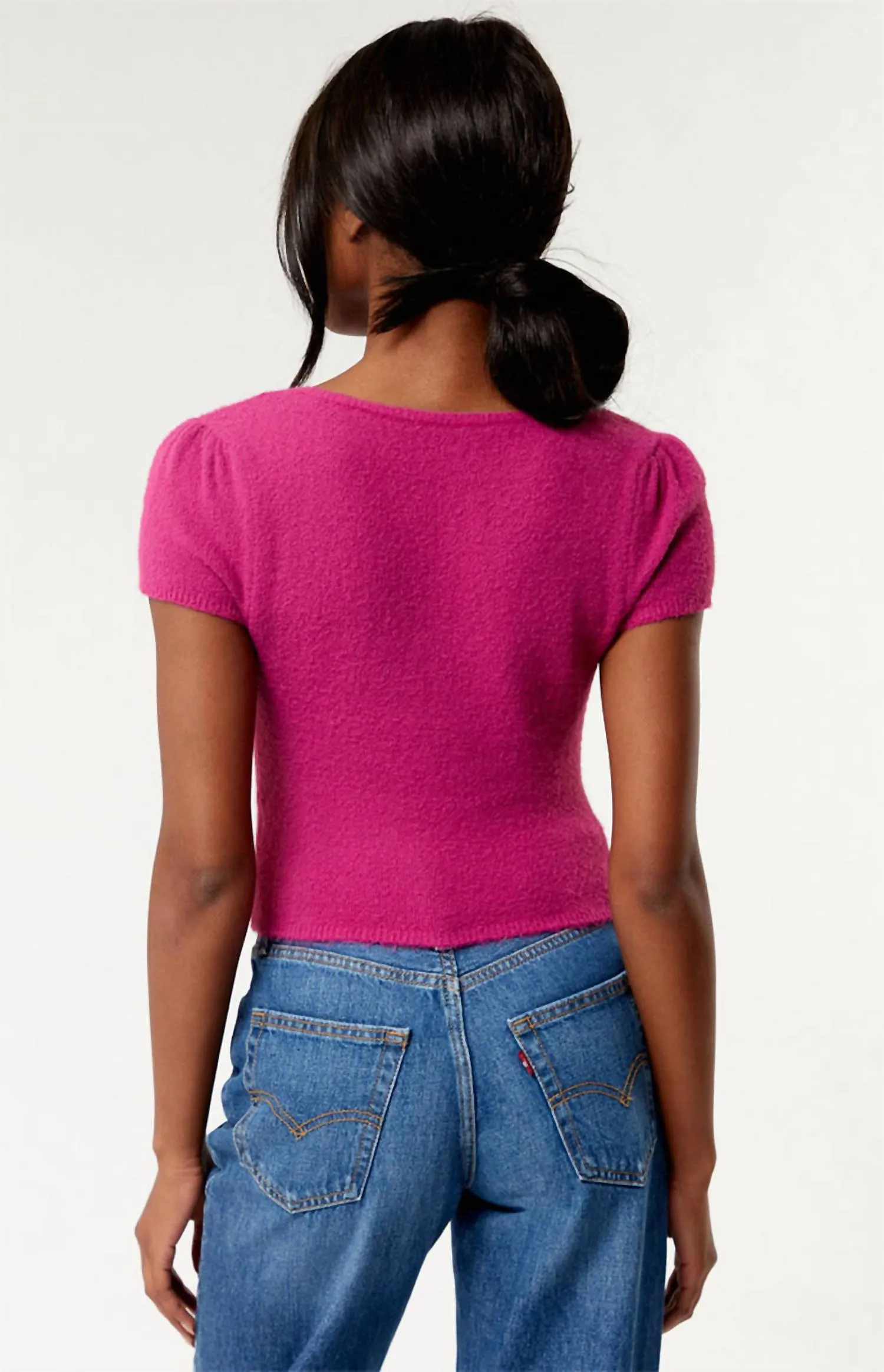 Keep Me Warm Crop Sweater Top In Fuchsia Festival