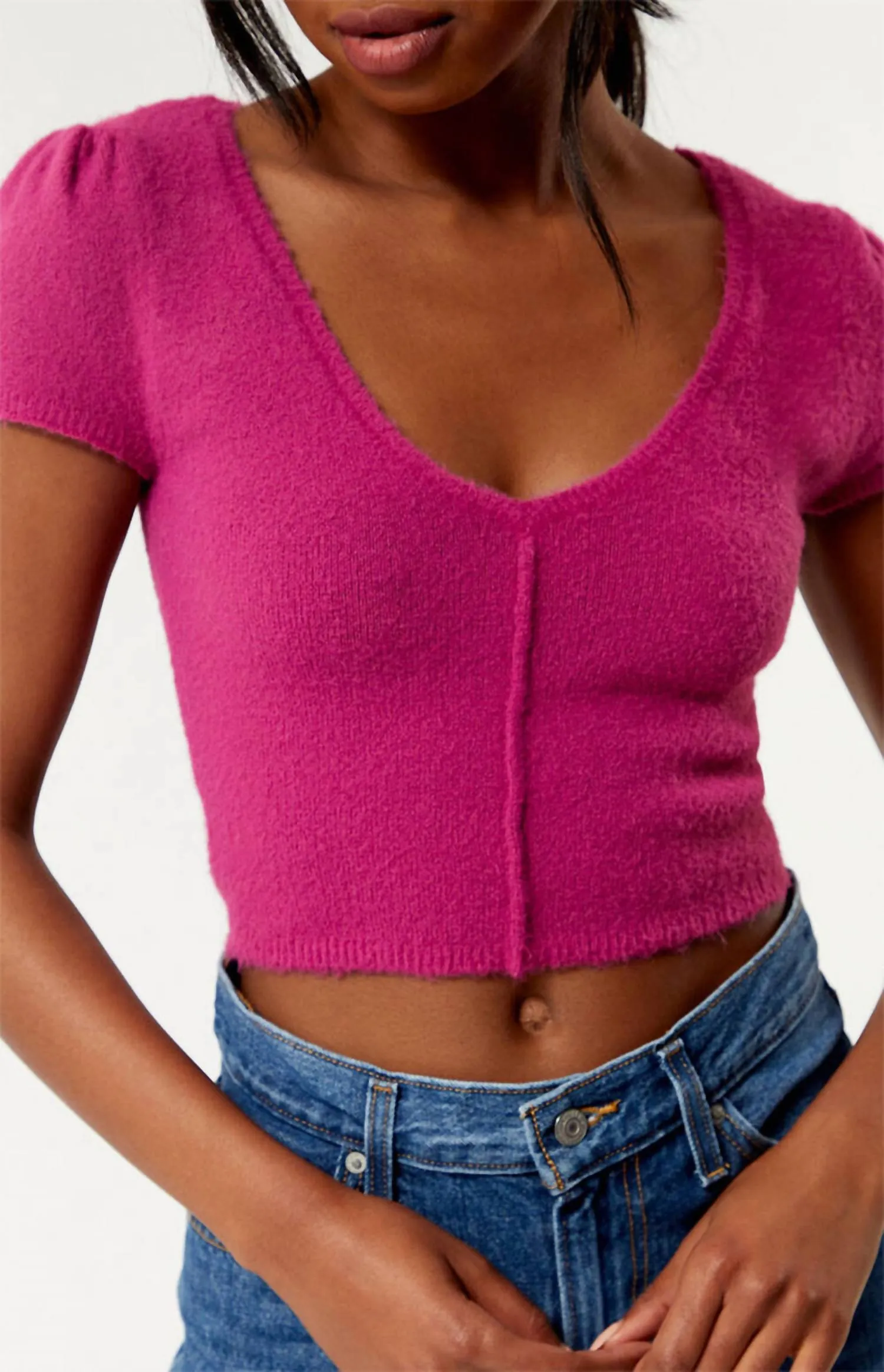 Keep Me Warm Crop Sweater Top In Fuchsia Festival