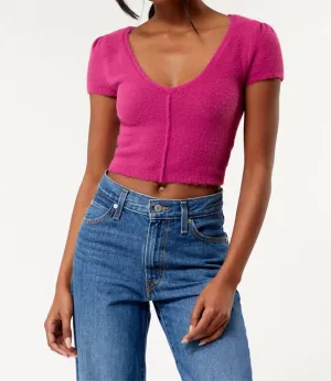 Keep Me Warm Crop Sweater Top In Fuchsia Festival