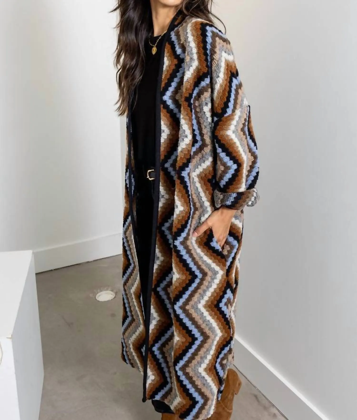Knit Cardigan In Blue Combo