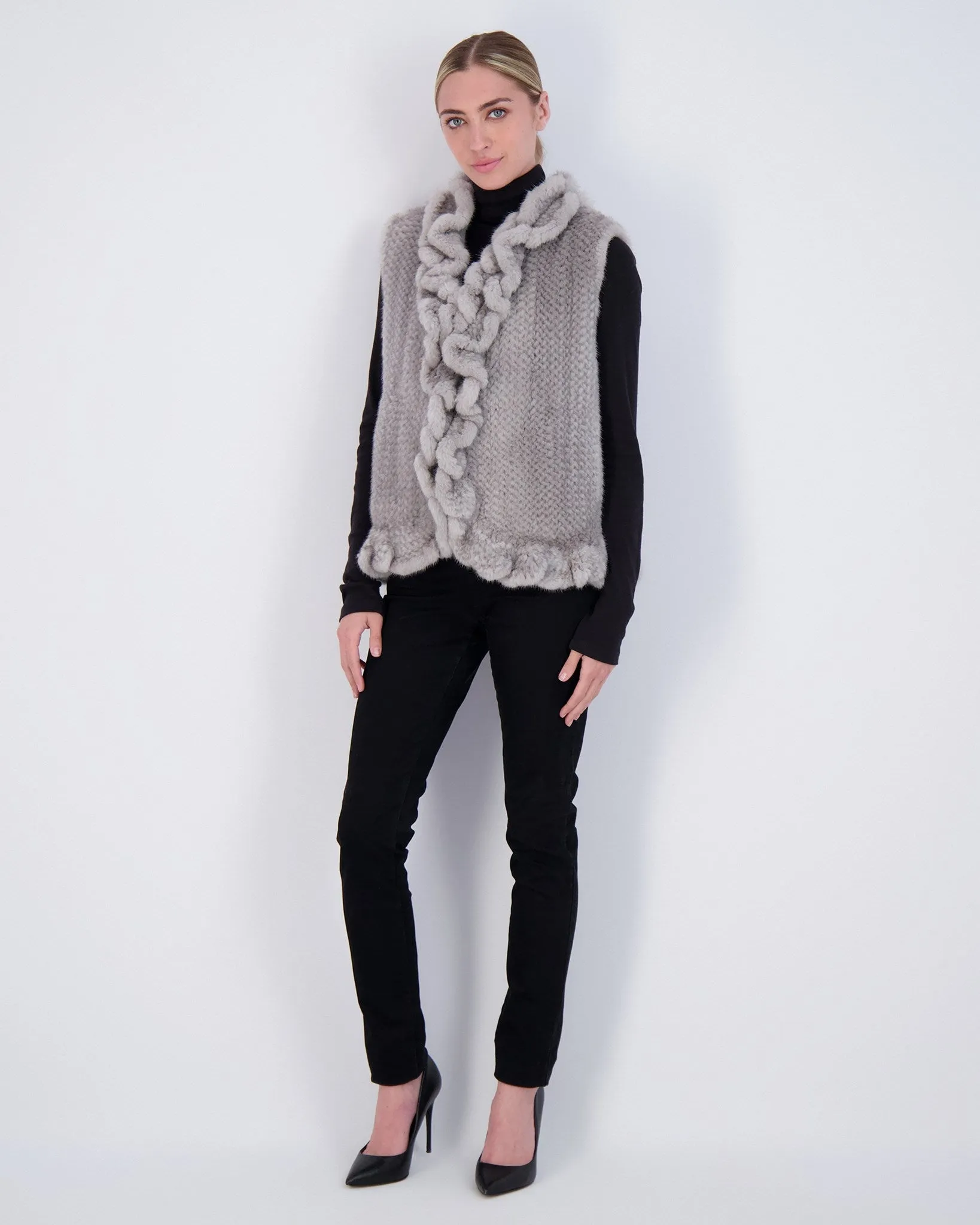Knit Mink Ruffle Vest