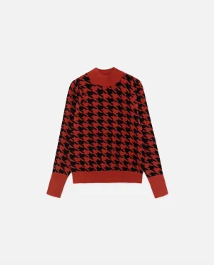 Knit Sweater In Red Houndstooth Print
