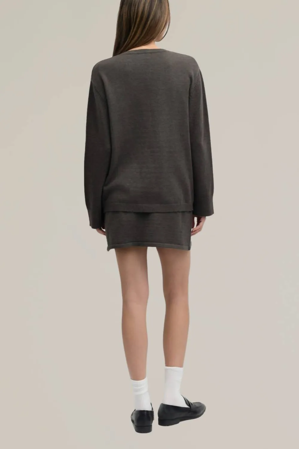 Knit Sweater Tie Front Cardigan In Charcoal