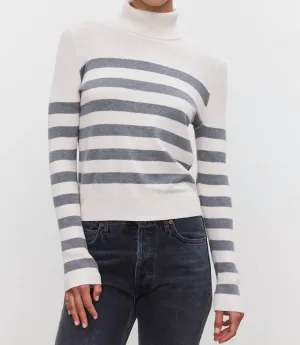 Korie Striped Lux Turtleneck Sweater In Chalk/medium Heather Grey