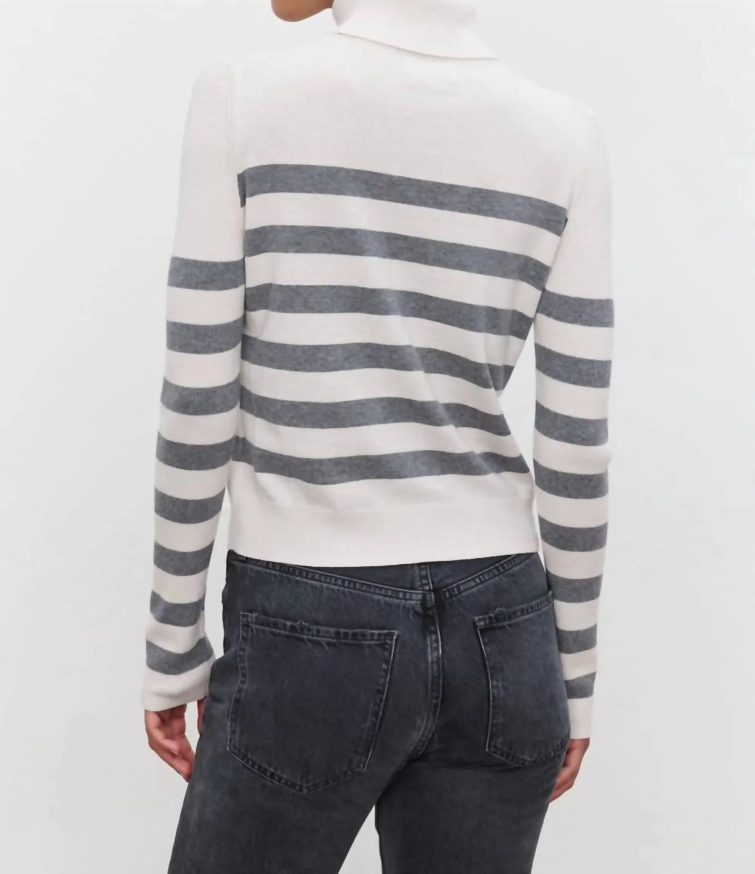 Korie Striped Lux Turtleneck Sweater In Chalk/medium Heather Grey