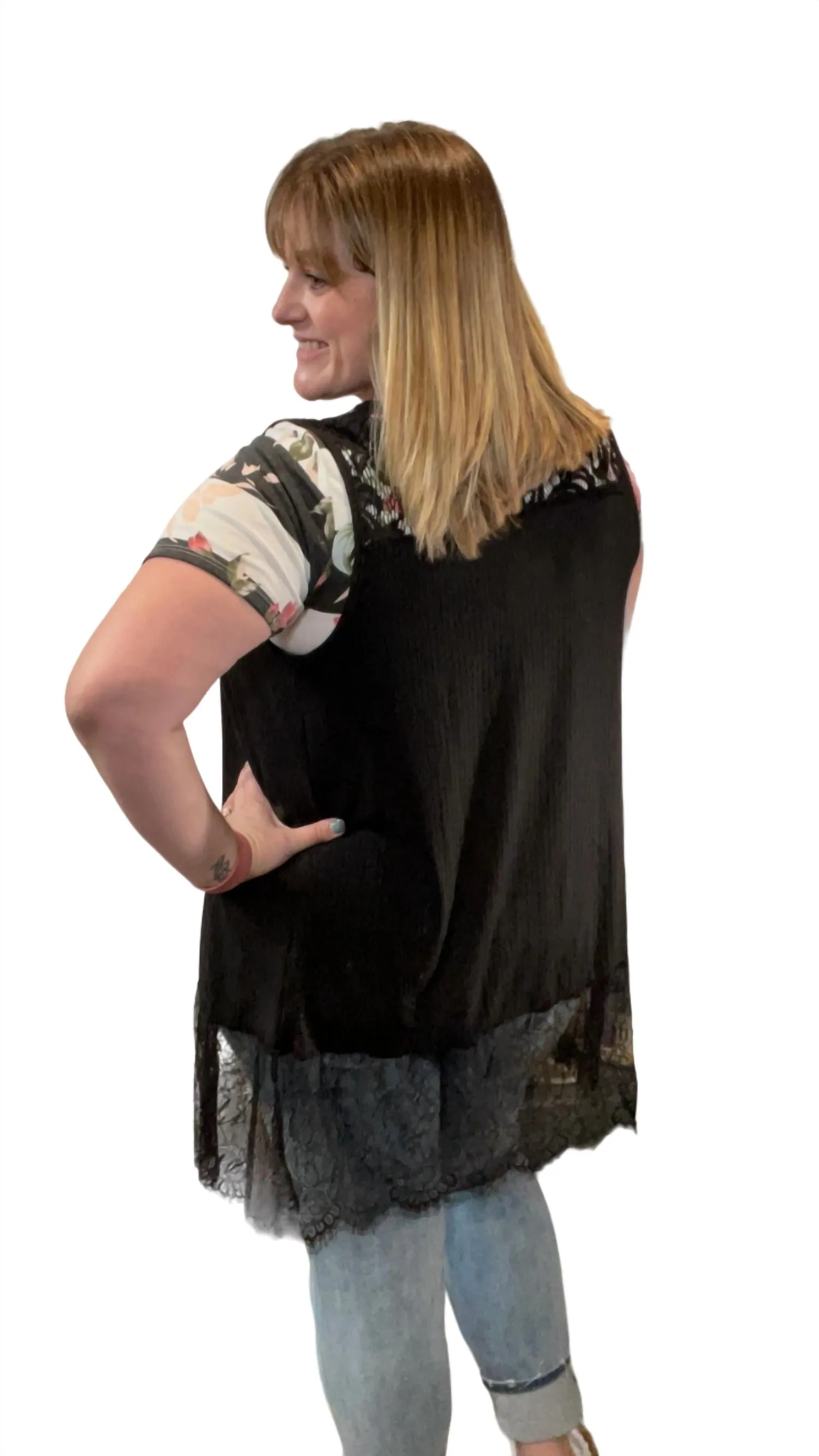 Lace Detail Cardigan In Black