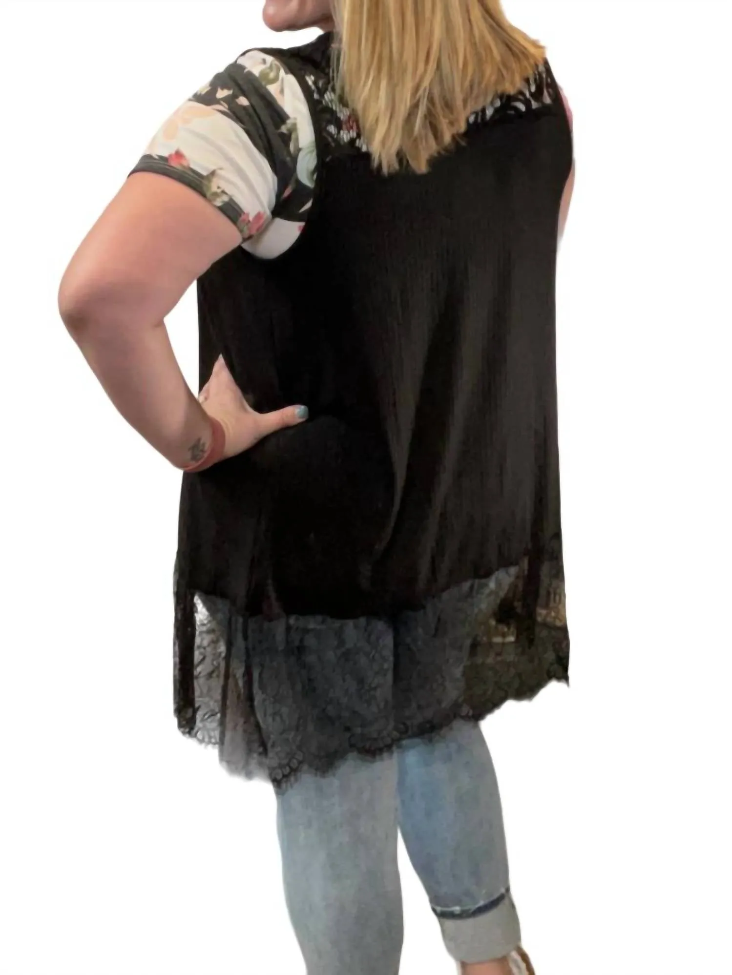 Lace Detail Cardigan In Black