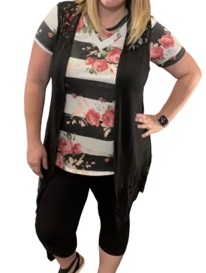 Lace Detail Cardigan In Black