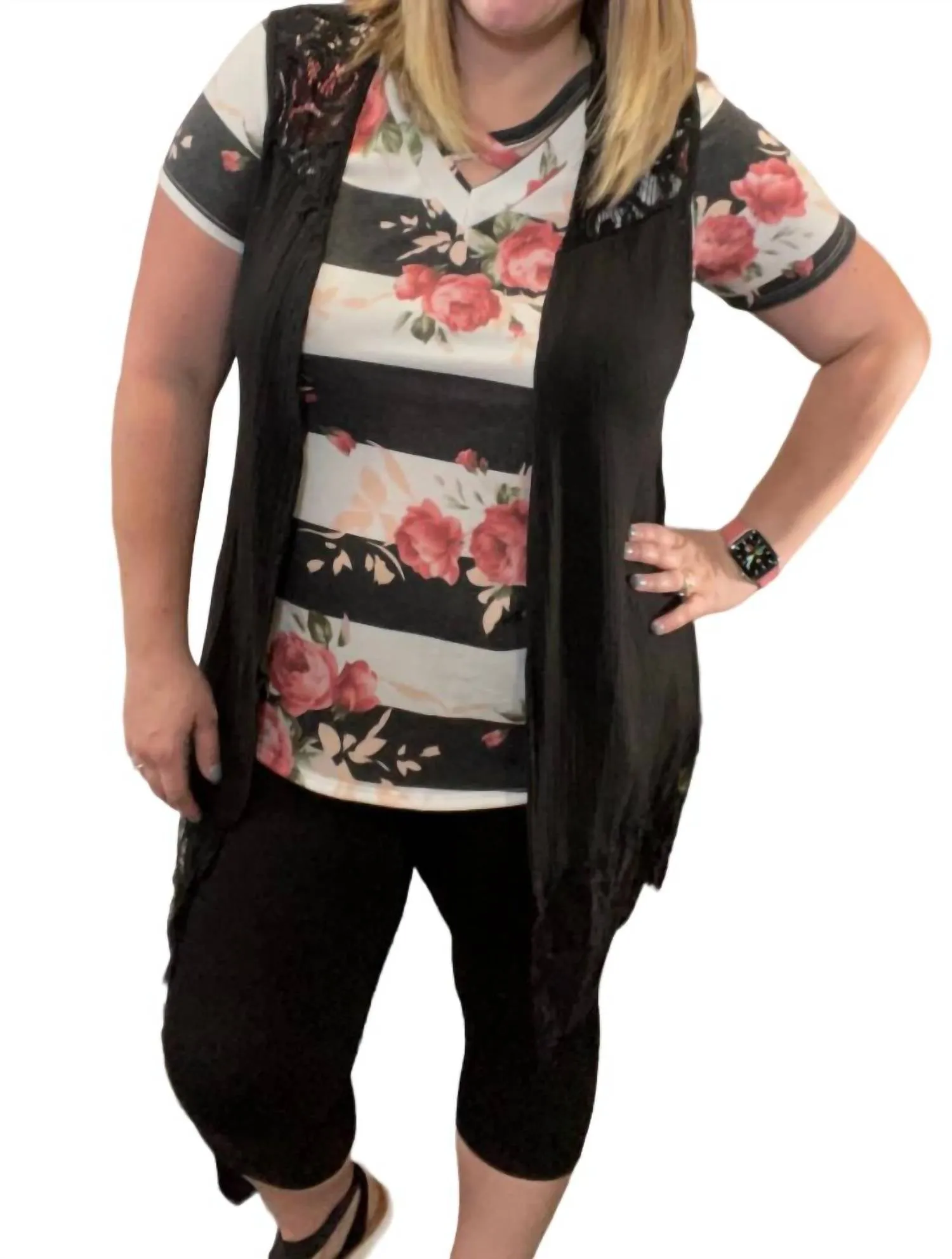 Lace Detail Cardigan In Black