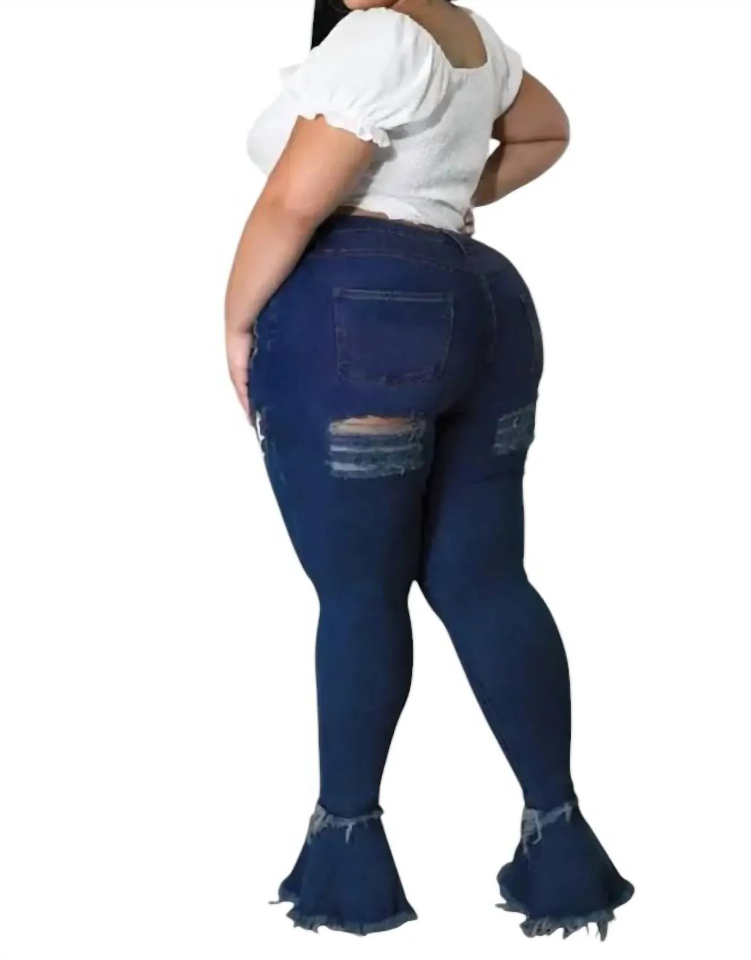 Lace Up Jeans In Dark Blue