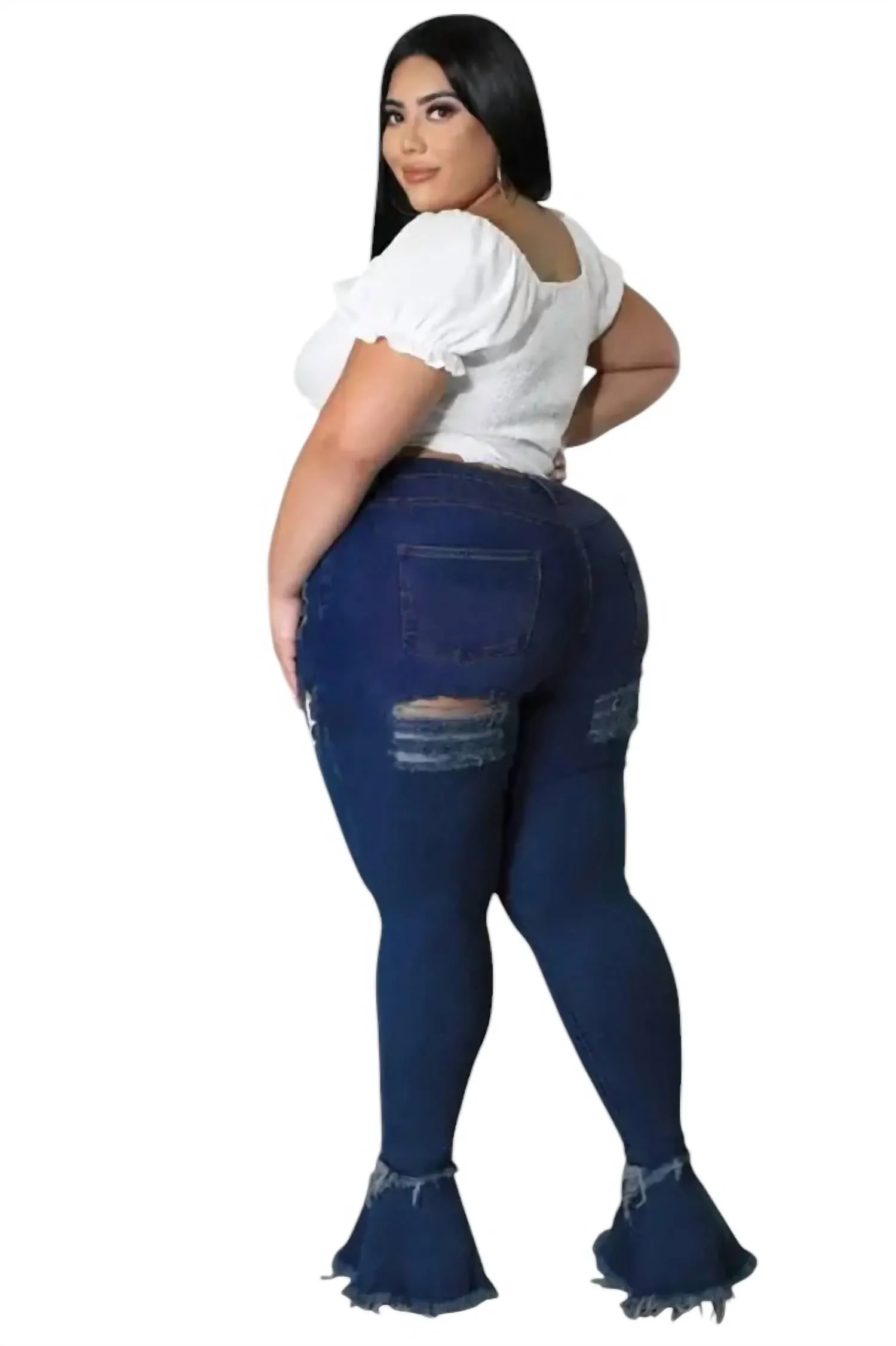 Lace Up Jeans In Dark Blue