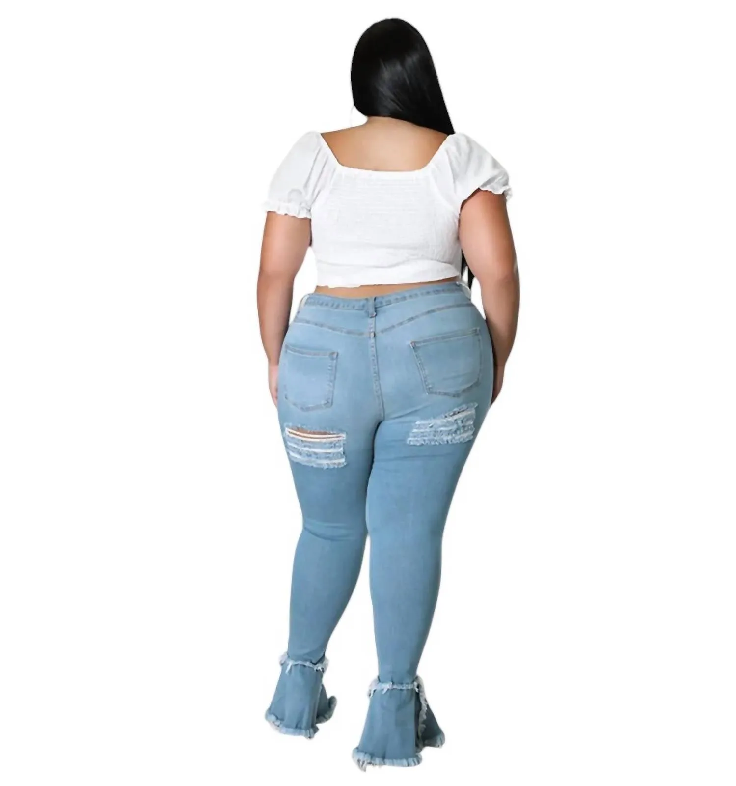Lace Up Jeans In Medium Blue
