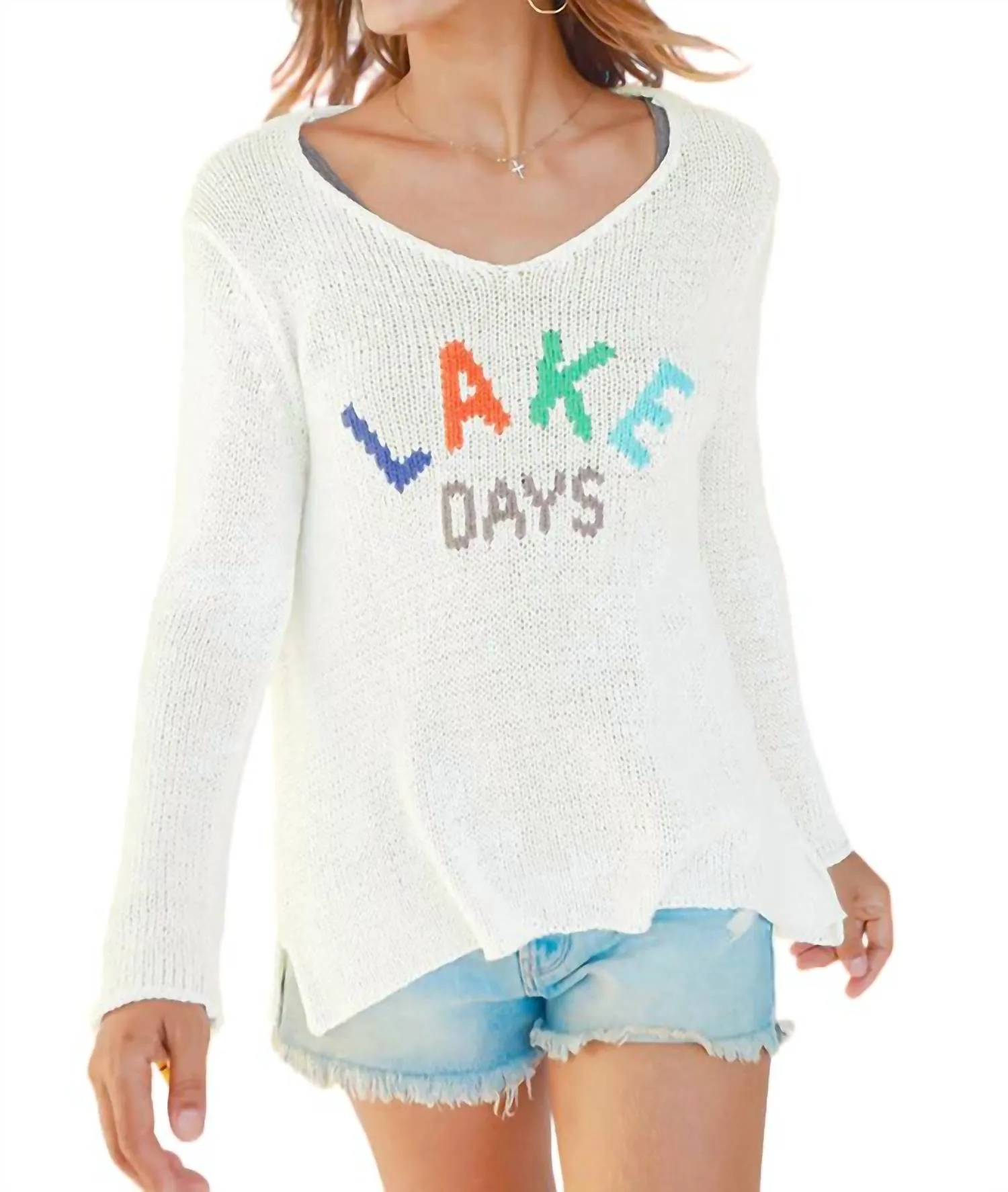 Lake Days Cotton Sweater In White Multi