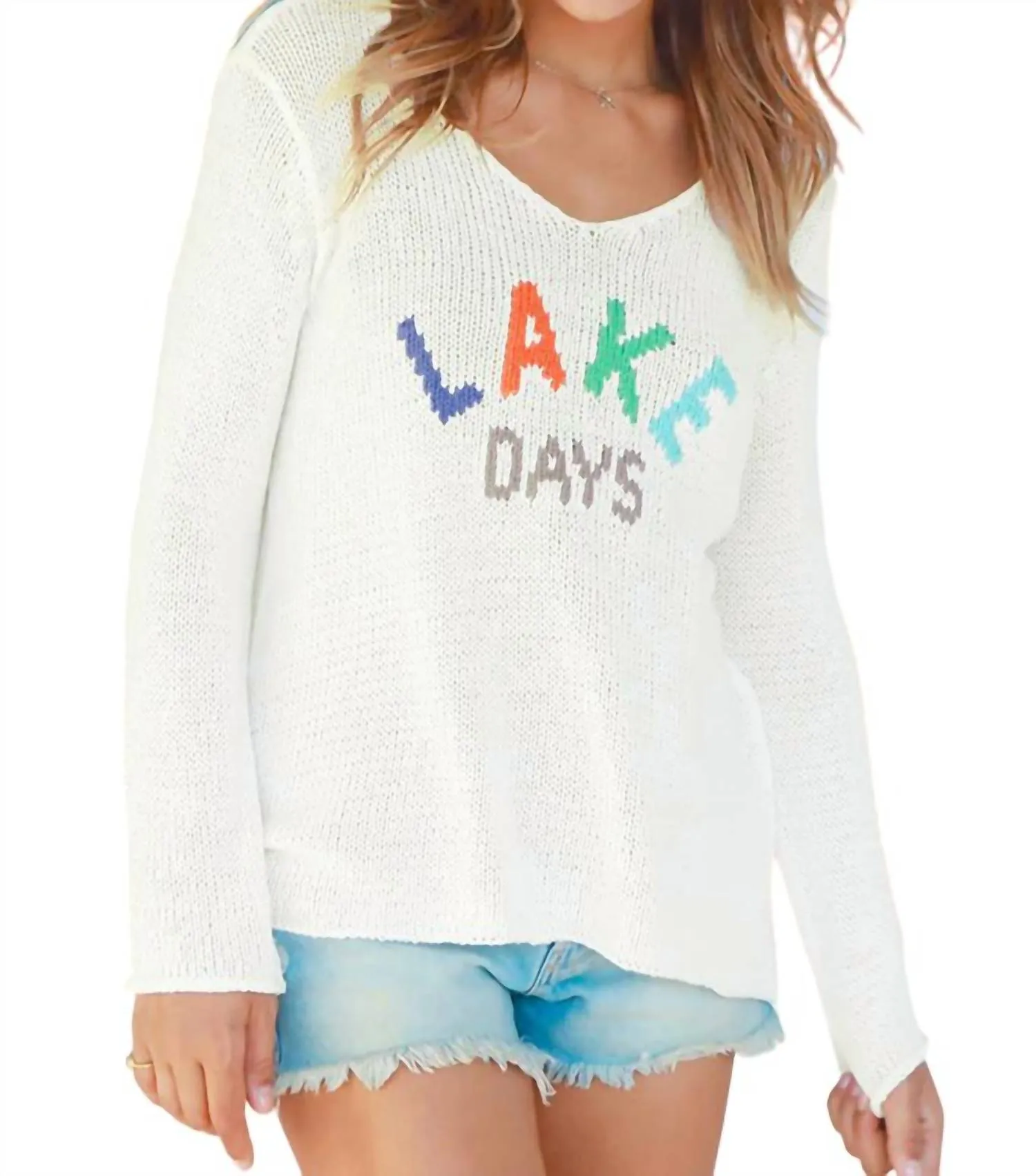 Lake Days Cotton Sweater In White Multi