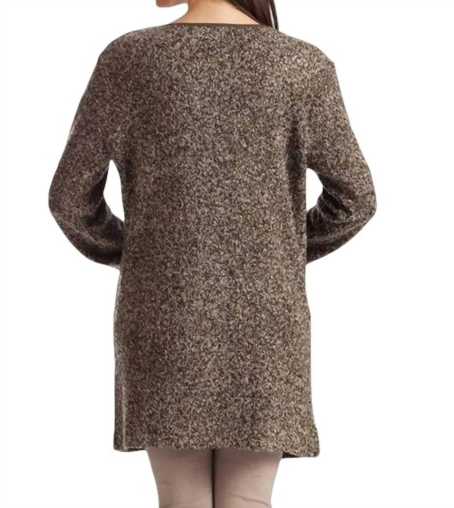 Lara Long Tweed Cardigan In Olive Multi