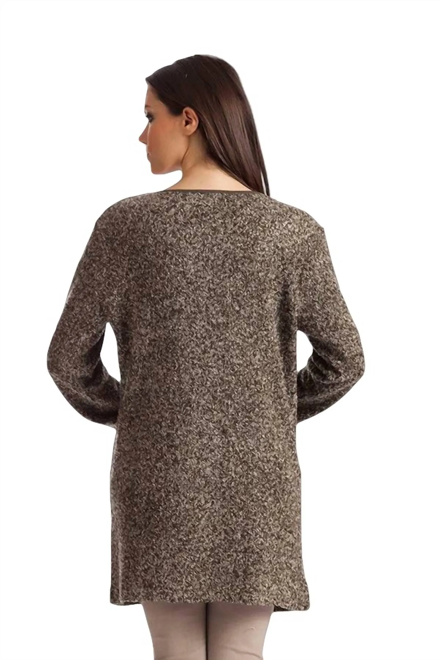 Lara Long Tweed Cardigan In Olive Multi